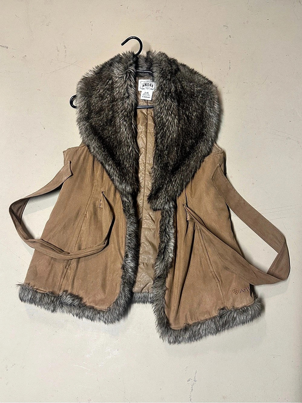 Ariat Faux Fur Trim Vest Brown & Gray Large